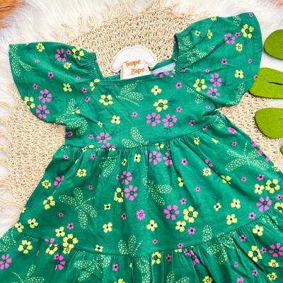 Vestido Floral com Libélulas - Verde